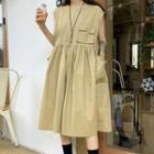 Sleeveless Pocketed Midi Dress Khaki - One Size