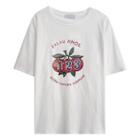 Elbow-sleeve Orange Print T-shirt White - One Size