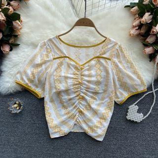 Print Ruched Short-sleeve Top