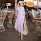 3/4-sleeve Wrap-front Frilled-trim Maxi Sun Dress