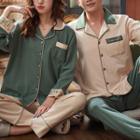 Couple Matching Loungewear Set: Long-sleeve Pocket Lettering Top + Plaid Pants