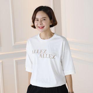 Banded-hem Letter T-shirt