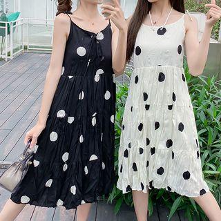 Spaghetti-strap Polka Dot Crinkle Dress
