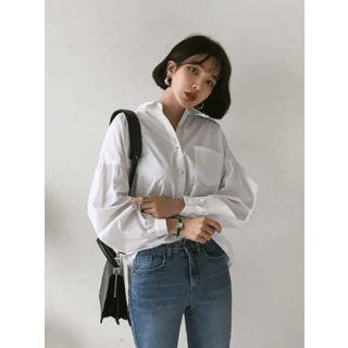 Pocket-front Bishop-sleeve Shirt