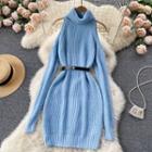 Turtleneck Cold-shoulder Knit Mini Dress