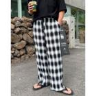 Drawstring Crystal-pleat Check Pants