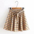 Front-button Plaid Mini A-line Skirt