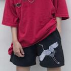 Crane Embroidered Shorts