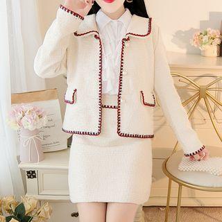 Contrast Trim Button Jacket / A-line Skirt / Shirt / Set