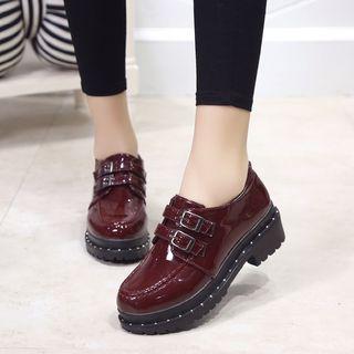 Faux Patent Leather Buckled Shoes