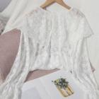 Ruffled Bell-sleeve Lace Top White - One Size