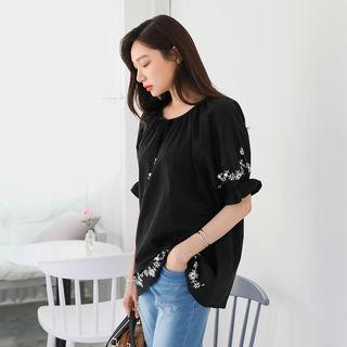 Tie-neck Flower Print Peasant Blouse
