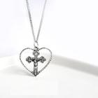 925 Sterling Silver Cross & Heart Pendant Necklace Necklace - One Size