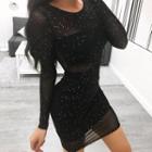 Dotted Long-sleeve Bodycon Dress