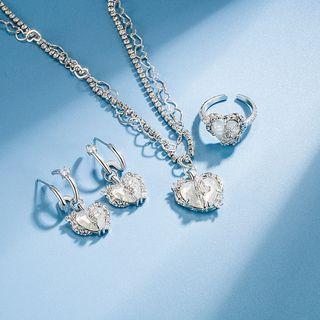 Rhinestone Heart Open Ring / Drop Earring / Necklace / Set