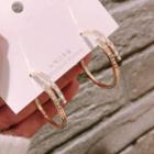 Rhinestone Open Hoop Earring 1 Pair - Lettering - Silver - One Size