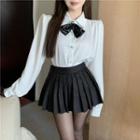 Bow Accent Chiffon Blouse White - One Size