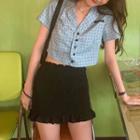 Short-sleeve Plaid Shirt / Mini Sheath Skirt