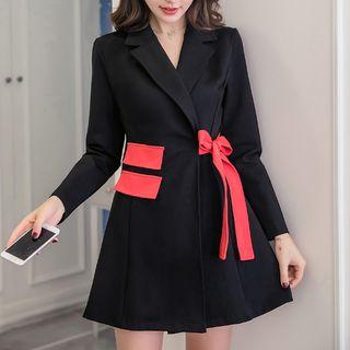 Long-sleeve Tie-waist Mini Coatdress