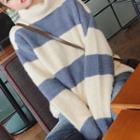 Turtle-neck Striped Sweater Stripe - Blue & White - One Size