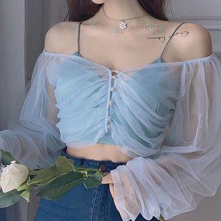 Long-sleeve Crop Mesh Top / Camisole