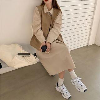 Long-sleeve Plain Midi Dress / Vest