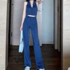 Striped Sleeveless Top / Straight Fit Pants