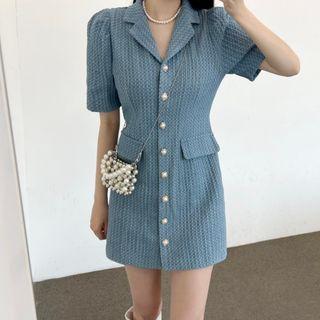 Notch Lapel Button-up Mini Dress