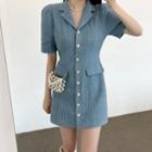 Notch Lapel Button-up Mini Dress