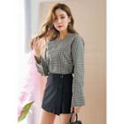 Long-sleeve Tie-back Gingham Top