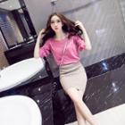 Set: 3/4-sleeve T-shirt + Mini Pencil Skirt