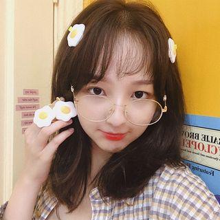 Set: 2 Sunny Side Up Egg Hair Ties + 2 Hair Clips Set - White & Yellow - One Size