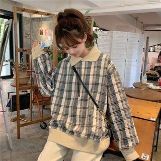 Collared Plaid Sweatshirt