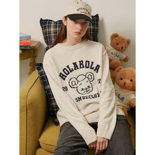 Rola Bear Round-neck Knit Top Ivory - One Size
