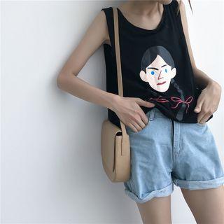 Open Back Printed Long Sleeveless Top