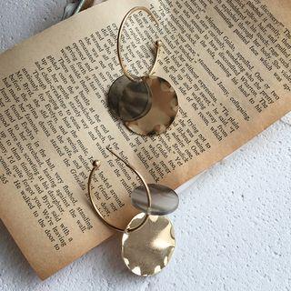 Metal & Acrylic Disc Hoop Dangle Earring E1020 - 1 Pair - Gold - One Size