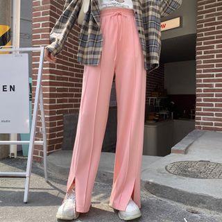 Drawstring Side-slit Wide-leg Pants