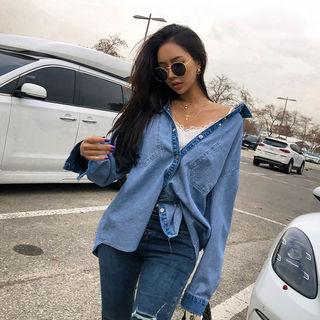 Reversible Snap-button Washed Denim Shirt