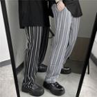 Elastic-waist Striped Straight-cut Casual Pants