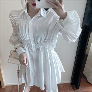 Plain Asymmetric Long-sleeve Blouse