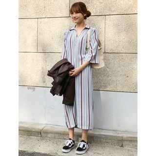 Slit-hem Stripe Shirtdress