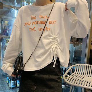 Long-sleeve Drawstring Lettering T-shirt