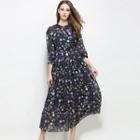 Print Puff-sleeve Chiffon Dress