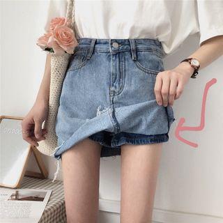 Inset Shorts Denim Distressed A-line Skirt