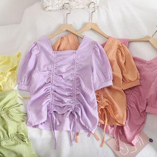Puff-sleeve Drawcord Top