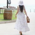 Fringed Tiered Stripe Maxi Pinafore Dress