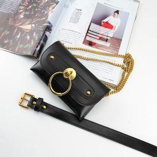 Set: Faux Leather Convertible Shoulder Chain Belt Bag + Belt