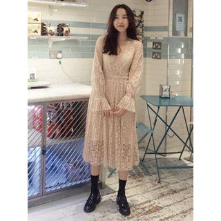 Set: Wrap-front Laced Long Dress + Spaghetti-strap Long Top