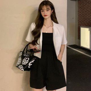 Plain Strapless Romper / Short-sleeve Cropped Blazer