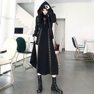 Long-sleeve Hooded Crop Top / Spaghetti Strap Midi A-line Dress